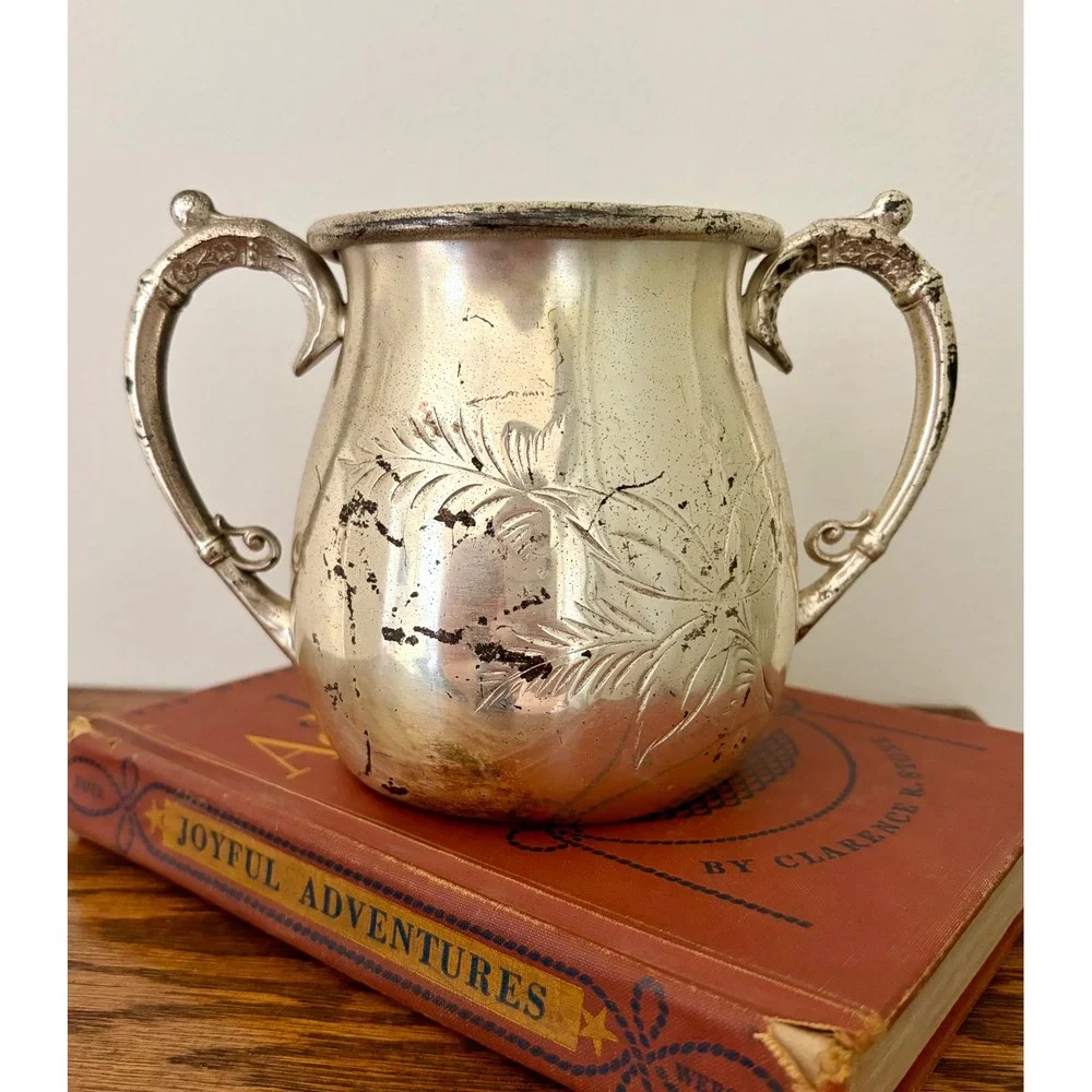Antique Union Silver Plate Co Double Handle Sugar Bowl Etched Floral Metalware